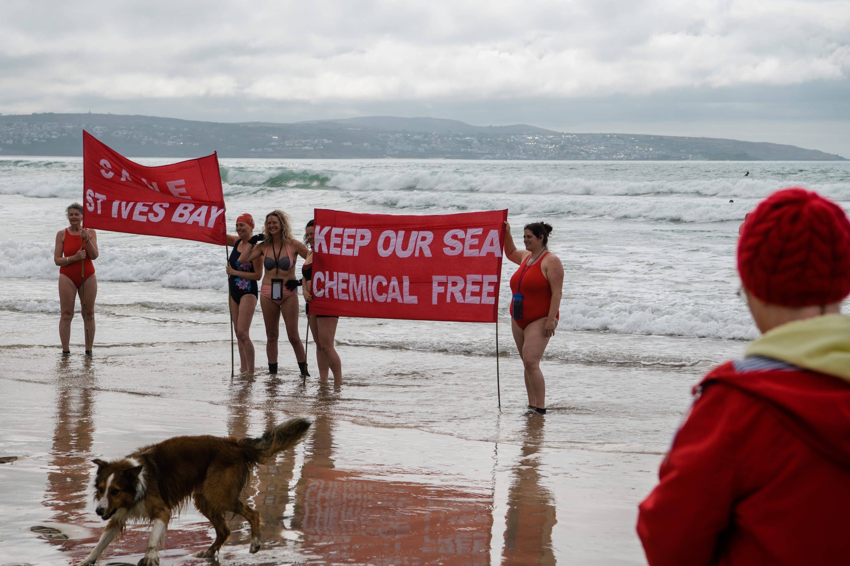 St Ives Bay protest. Photo by James Warbey